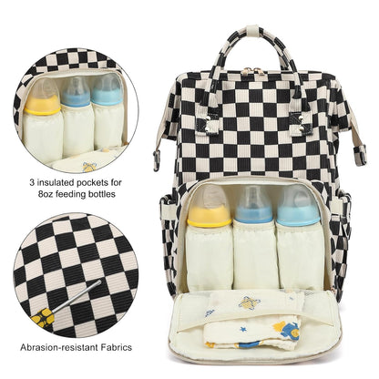 Baby Diaper Bag Backpack for Mom, Large Capacity Travel Nappy Bag for Boys & Girls with Stroller Straps (Corduroy Checkered Brown)