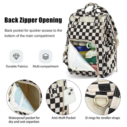 Baby Diaper Bag Backpack for Mom, Large Capacity Travel Nappy Bag for Boys & Girls with Stroller Straps (Corduroy Checkered Brown)