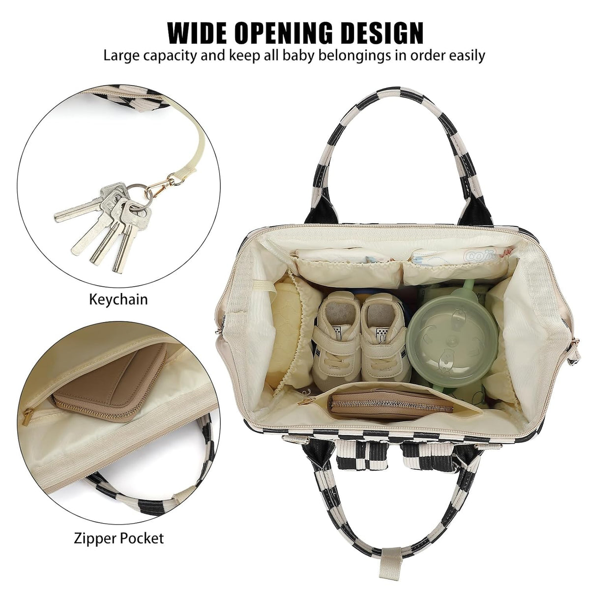 Baby Diaper Bag Backpack for Mom, Large Capacity Travel Nappy Bag for Boys & Girls with Stroller Straps (Corduroy Checkered Brown)