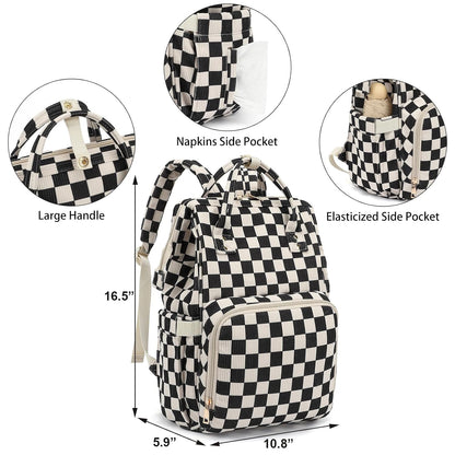 Baby Diaper Bag Backpack for Mom, Large Capacity Travel Nappy Bag for Boys & Girls with Stroller Straps (Corduroy Checkered Brown)