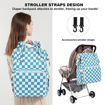 Baby Diaper Bag Backpack for Mom, Large Capacity Travel Nappy Bag for Boys & Girls with Stroller Straps (Corduroy Checkered Brown)