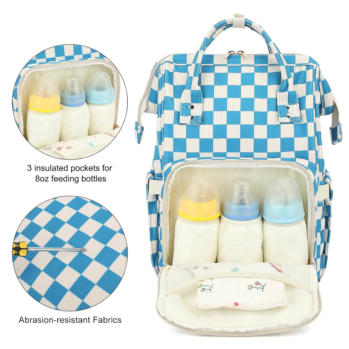 Baby Diaper Bag Backpack for Mom, Large Capacity Travel Nappy Bag for Boys & Girls with Stroller Straps (Corduroy Checkered Brown)
