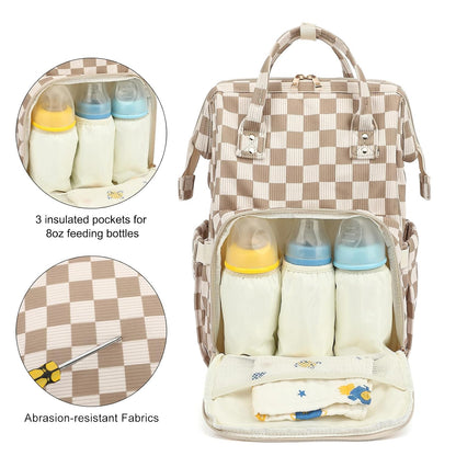 Baby Diaper Bag Backpack for Mom, Large Capacity Travel Nappy Bag for Boys & Girls with Stroller Straps (Corduroy Checkered Brown)