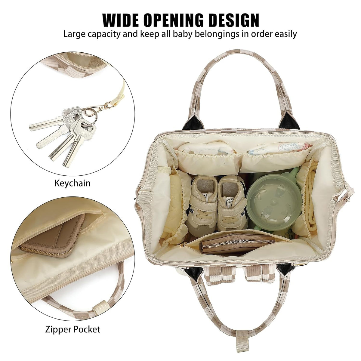 Baby Diaper Bag Backpack for Mom, Large Capacity Travel Nappy Bag for Boys & Girls with Stroller Straps (Corduroy Checkered Brown)