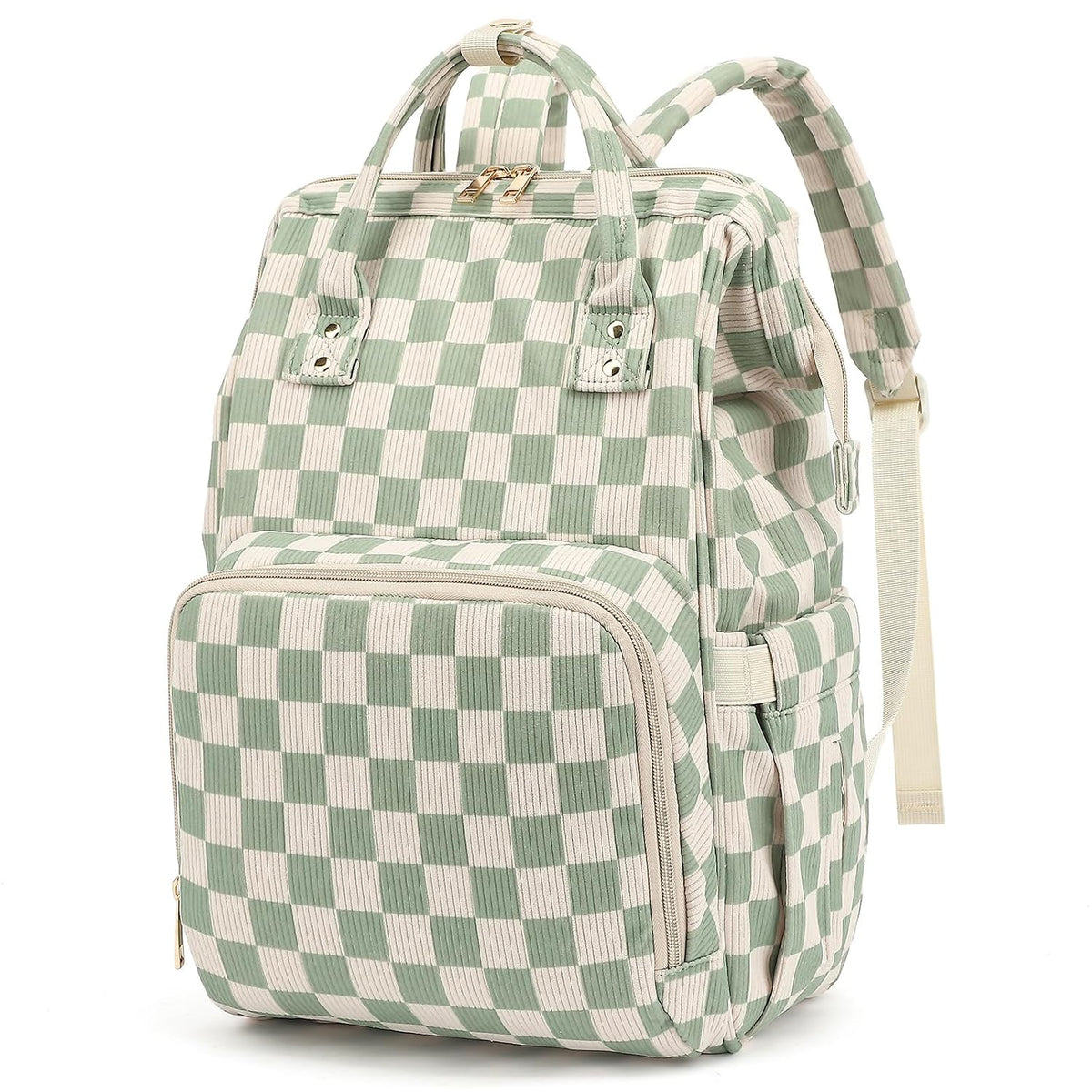 Baby Diaper Bag Backpack for Mom, Large Capacity Travel Nappy Bag for Boys & Girls with Stroller Straps (Corduroy Checkered Brown)