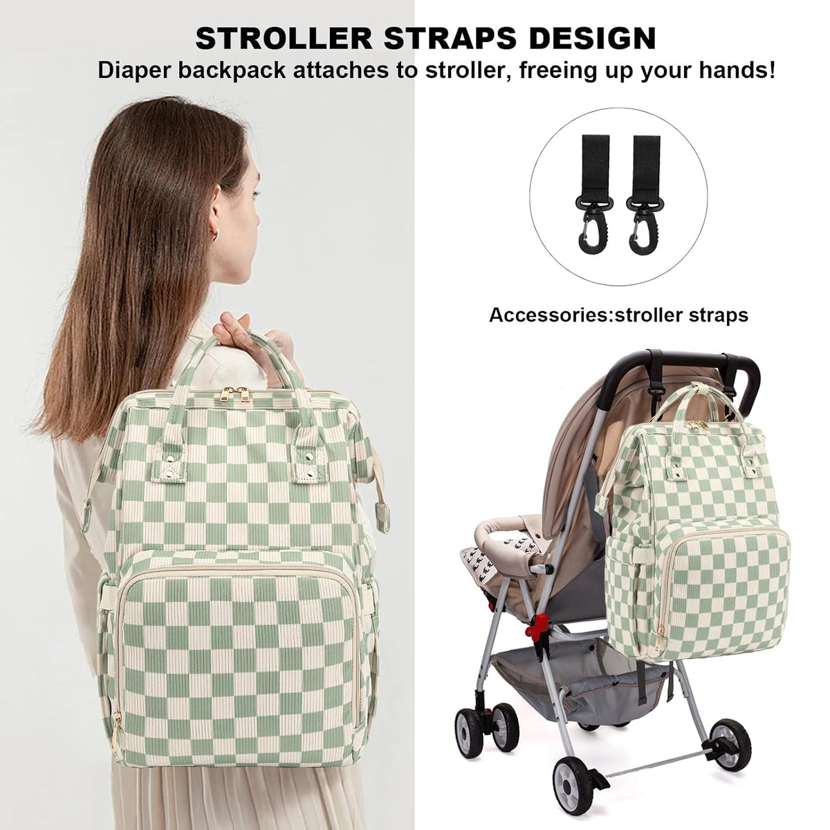 Baby Diaper Bag Backpack for Mom, Large Capacity Travel Nappy Bag for Boys & Girls with Stroller Straps (Corduroy Checkered Brown)