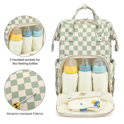 Baby Diaper Bag Backpack for Mom, Large Capacity Travel Nappy Bag for Boys & Girls with Stroller Straps (Corduroy Checkered Brown)