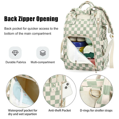 Baby Diaper Bag Backpack for Mom, Large Capacity Travel Nappy Bag for Boys & Girls with Stroller Straps (Corduroy Checkered Brown)