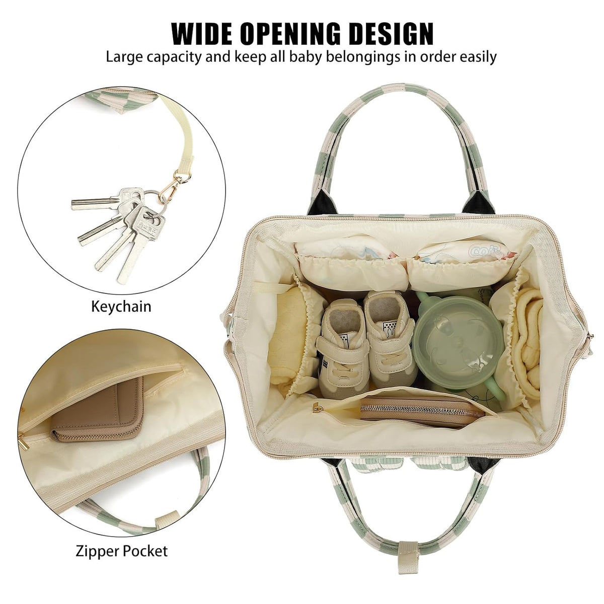 Baby Diaper Bag Backpack for Mom, Large Capacity Travel Nappy Bag for Boys & Girls with Stroller Straps (Corduroy Checkered Brown)