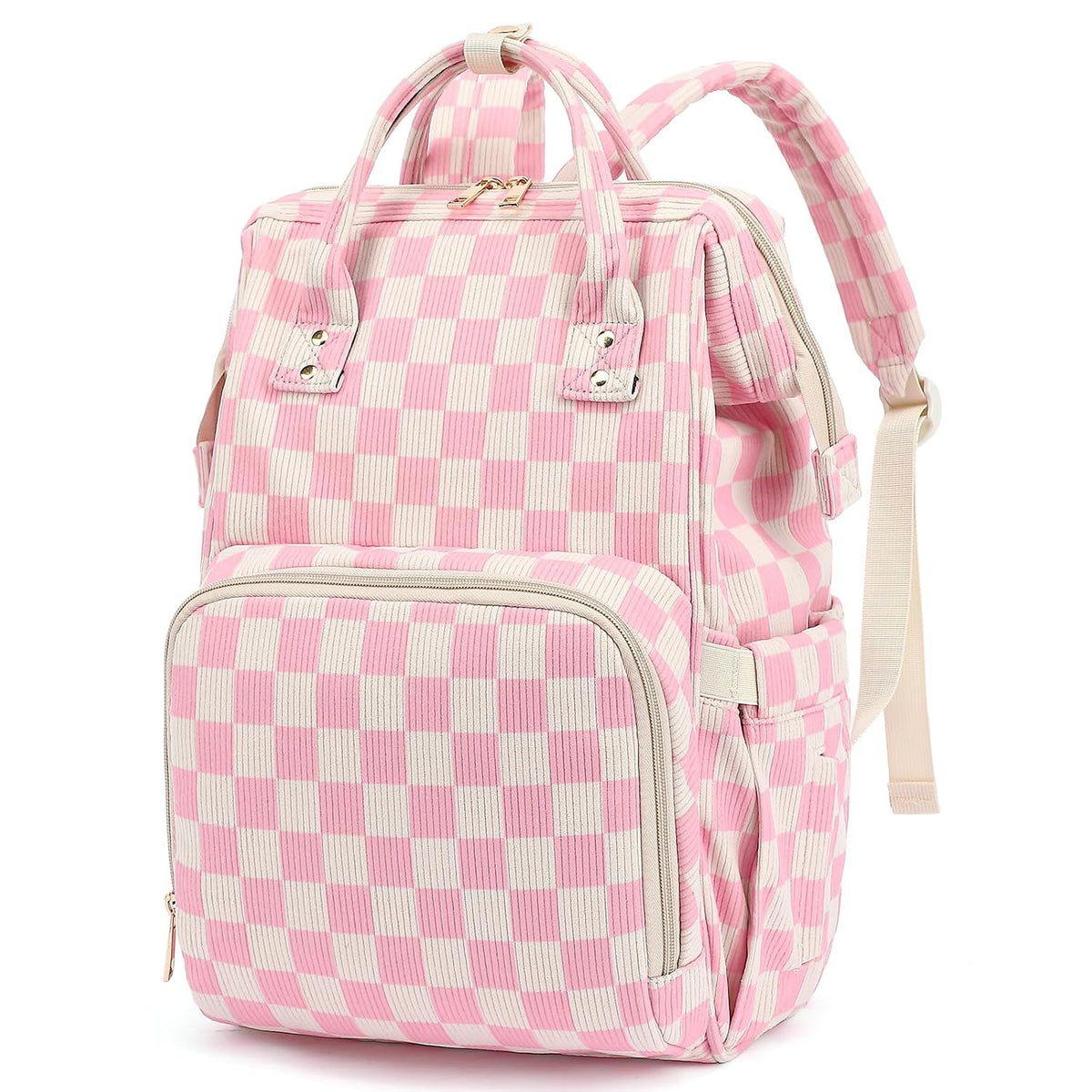 Baby Diaper Bag Backpack for Mom, Large Capacity Travel Nappy Bag for Boys & Girls with Stroller Straps (Corduroy Checkered Brown)