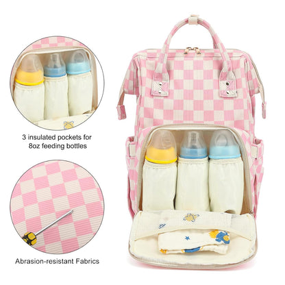 Baby Diaper Bag Backpack for Mom, Large Capacity Travel Nappy Bag for Boys & Girls with Stroller Straps (Corduroy Checkered Brown)