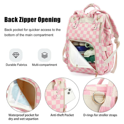 Baby Diaper Bag Backpack for Mom, Large Capacity Travel Nappy Bag for Boys & Girls with Stroller Straps (Corduroy Checkered Brown)