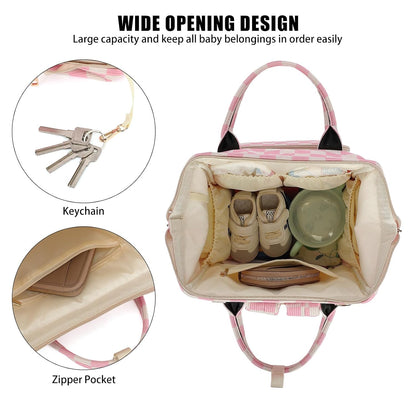 Baby Diaper Bag Backpack for Mom, Large Capacity Travel Nappy Bag for Boys & Girls with Stroller Straps (Corduroy Checkered Brown)