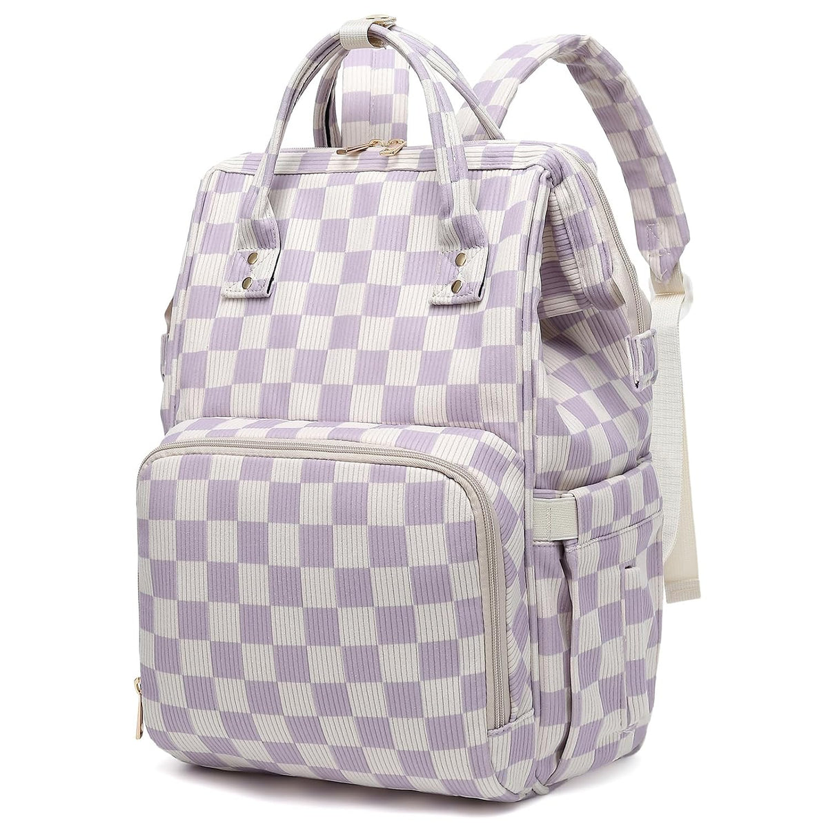 Baby Diaper Bag Backpack for Mom, Large Capacity Travel Nappy Bag for Boys & Girls with Stroller Straps (Corduroy Checkered Brown)