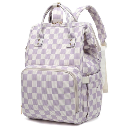Baby Diaper Bag Backpack for Mom, Large Capacity Travel Nappy Bag for Boys & Girls with Stroller Straps (Corduroy Checkered Brown)