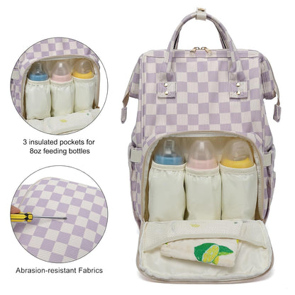 Baby Diaper Bag Backpack for Mom, Large Capacity Travel Nappy Bag for Boys & Girls with Stroller Straps (Corduroy Checkered Brown)