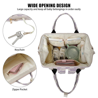 Baby Diaper Bag Backpack for Mom, Large Capacity Travel Nappy Bag for Boys & Girls with Stroller Straps (Corduroy Checkered Brown)