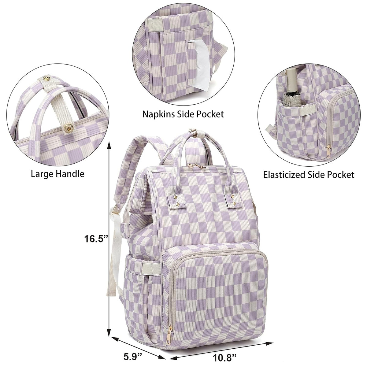 Baby Diaper Bag Backpack for Mom, Large Capacity Travel Nappy Bag for Boys & Girls with Stroller Straps (Corduroy Checkered Brown)