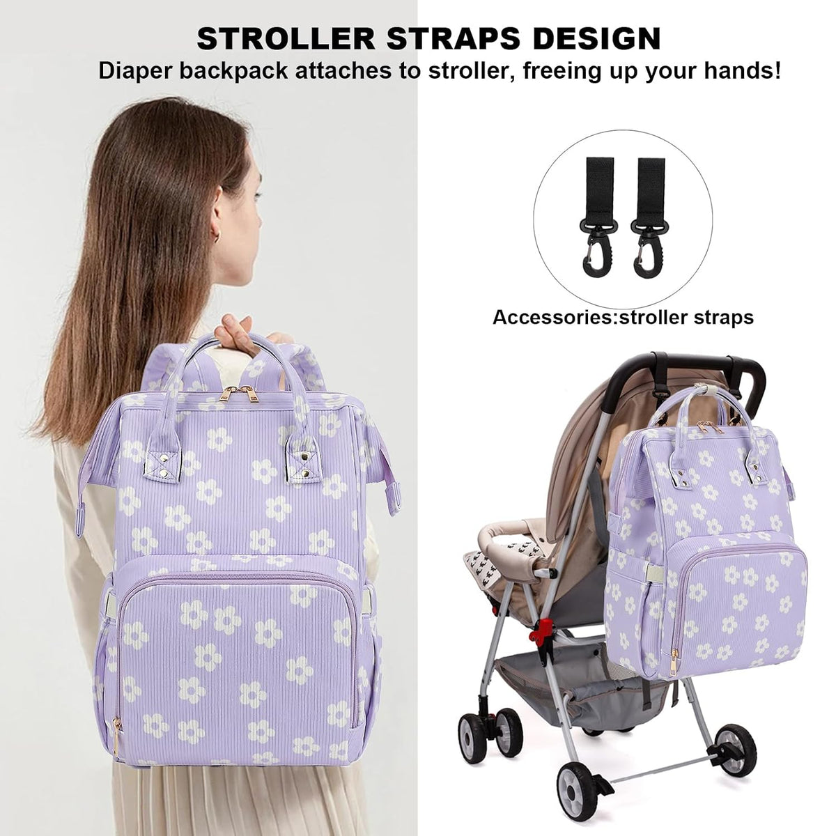 Baby Diaper Bag Backpack for Mom, Large Capacity Travel Nappy Bag for Boys & Girls with Stroller Straps (Corduroy Checkered Brown)