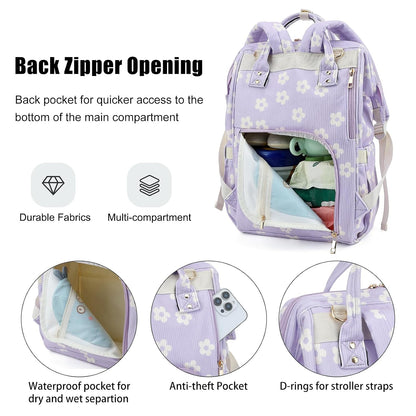 Baby Diaper Bag Backpack for Mom, Large Capacity Travel Nappy Bag for Boys & Girls with Stroller Straps (Corduroy Checkered Brown)