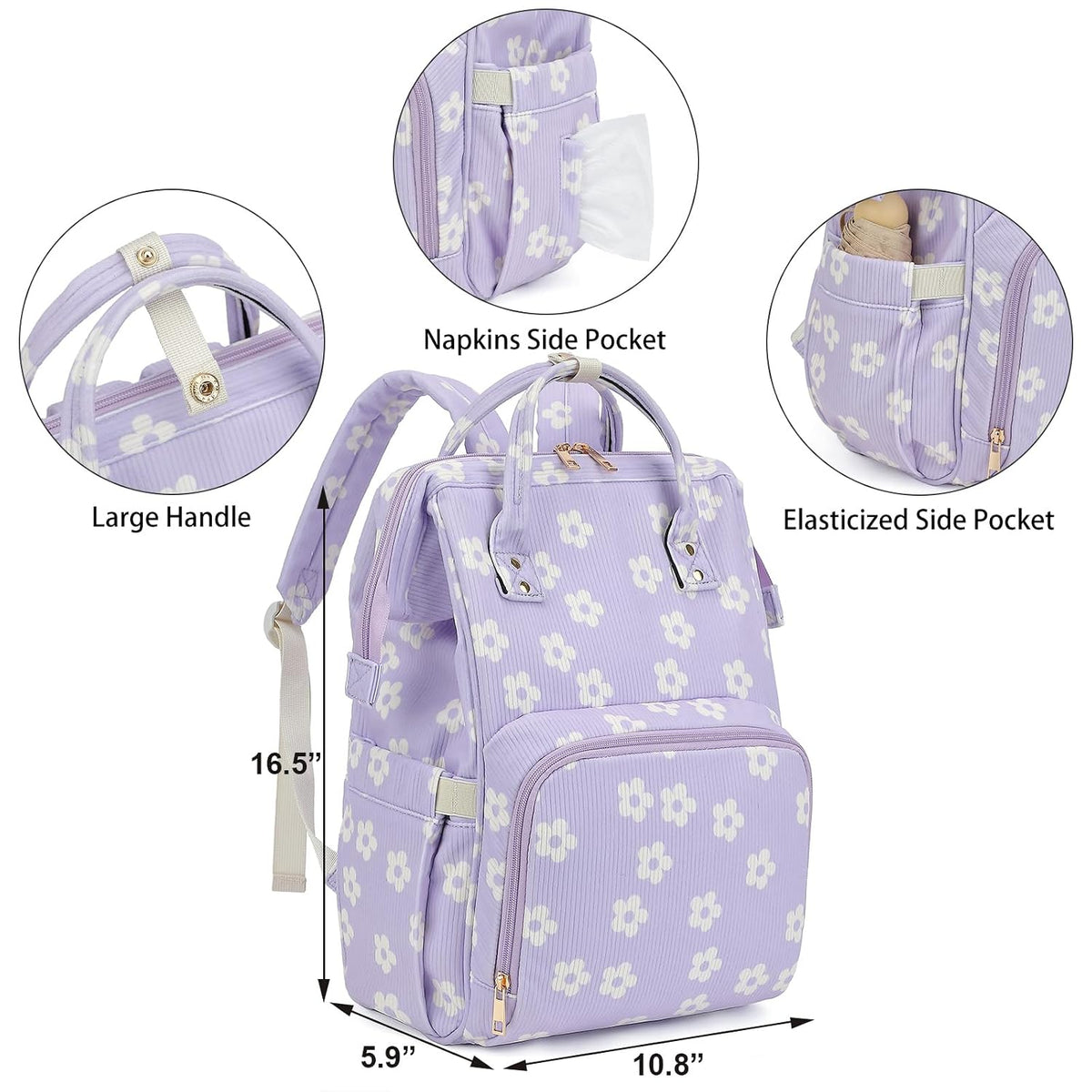 Baby Diaper Bag Backpack for Mom, Large Capacity Travel Nappy Bag for Boys & Girls with Stroller Straps (Corduroy Checkered Brown)