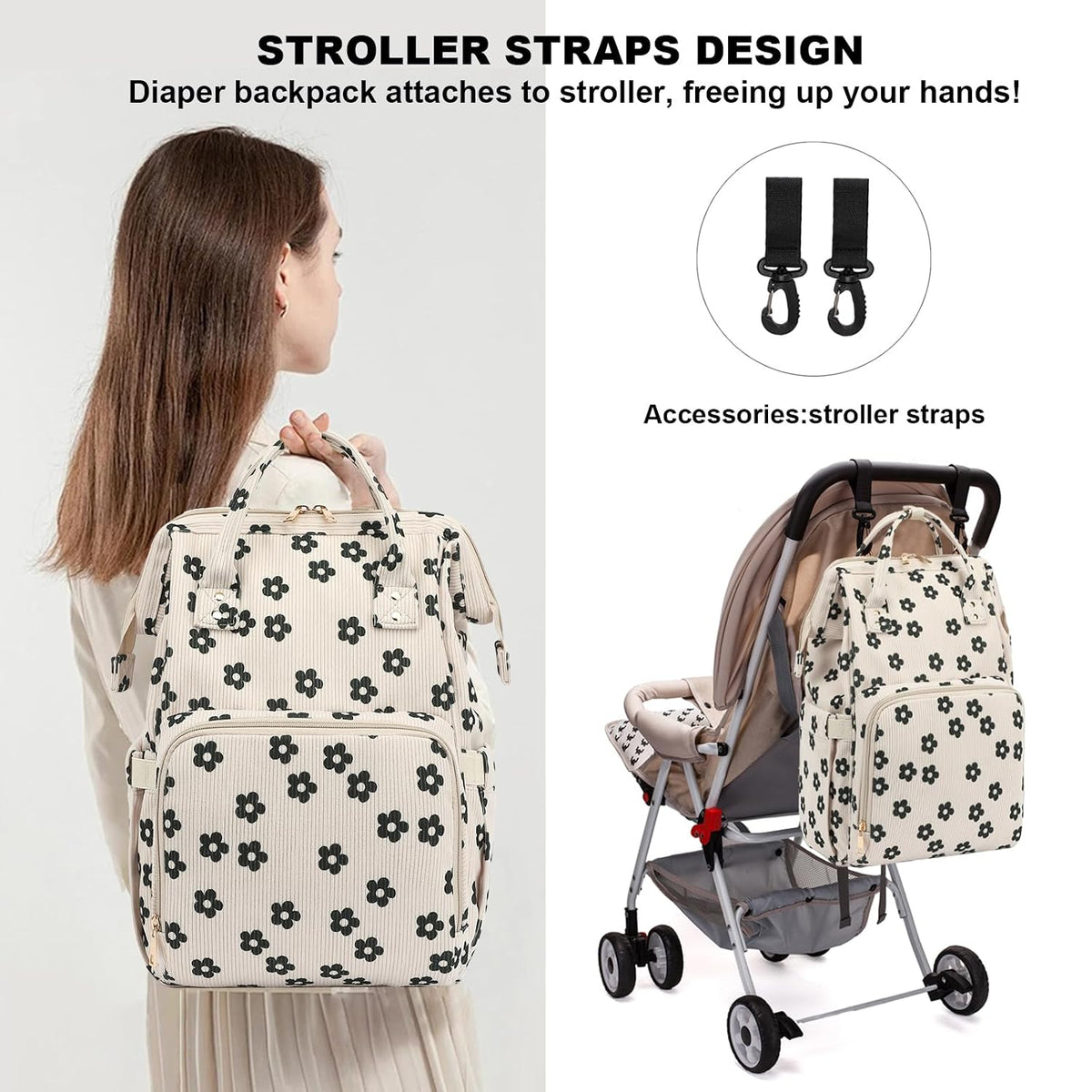 Baby Diaper Bag Backpack for Mom, Large Capacity Travel Nappy Bag for Boys & Girls with Stroller Straps (Corduroy Checkered Brown)