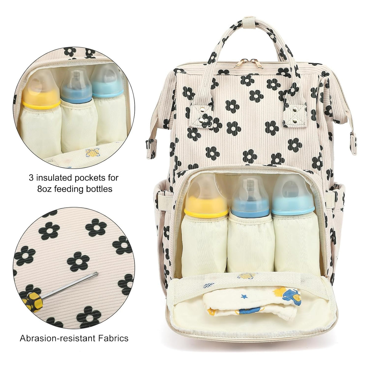 Baby Diaper Bag Backpack for Mom, Large Capacity Travel Nappy Bag for Boys & Girls with Stroller Straps (Corduroy Checkered Brown)
