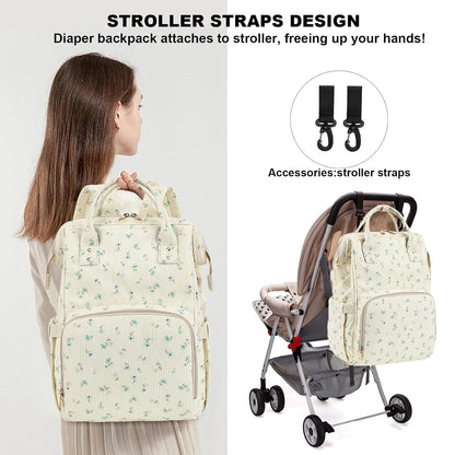 Baby Diaper Bag Backpack for Mom, Large Capacity Travel Nappy Bag for Boys & Girls with Stroller Straps (Corduroy Checkered Brown)
