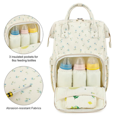 Baby Diaper Bag Backpack for Mom, Large Capacity Travel Nappy Bag for Boys & Girls with Stroller Straps (Corduroy Checkered Brown)