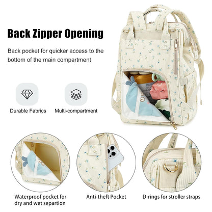 Baby Diaper Bag Backpack for Mom, Large Capacity Travel Nappy Bag for Boys & Girls with Stroller Straps (Corduroy Checkered Brown)