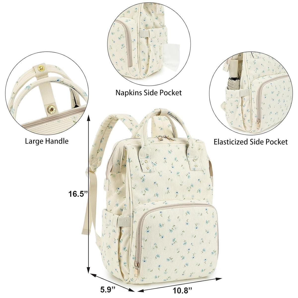 Baby Diaper Bag Backpack for Mom, Large Capacity Travel Nappy Bag for Boys & Girls with Stroller Straps (Corduroy Checkered Brown)