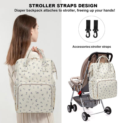 Baby Diaper Bag Backpack for Mom, Large Capacity Travel Nappy Bag for Boys & Girls with Stroller Straps (Corduroy Checkered Brown)