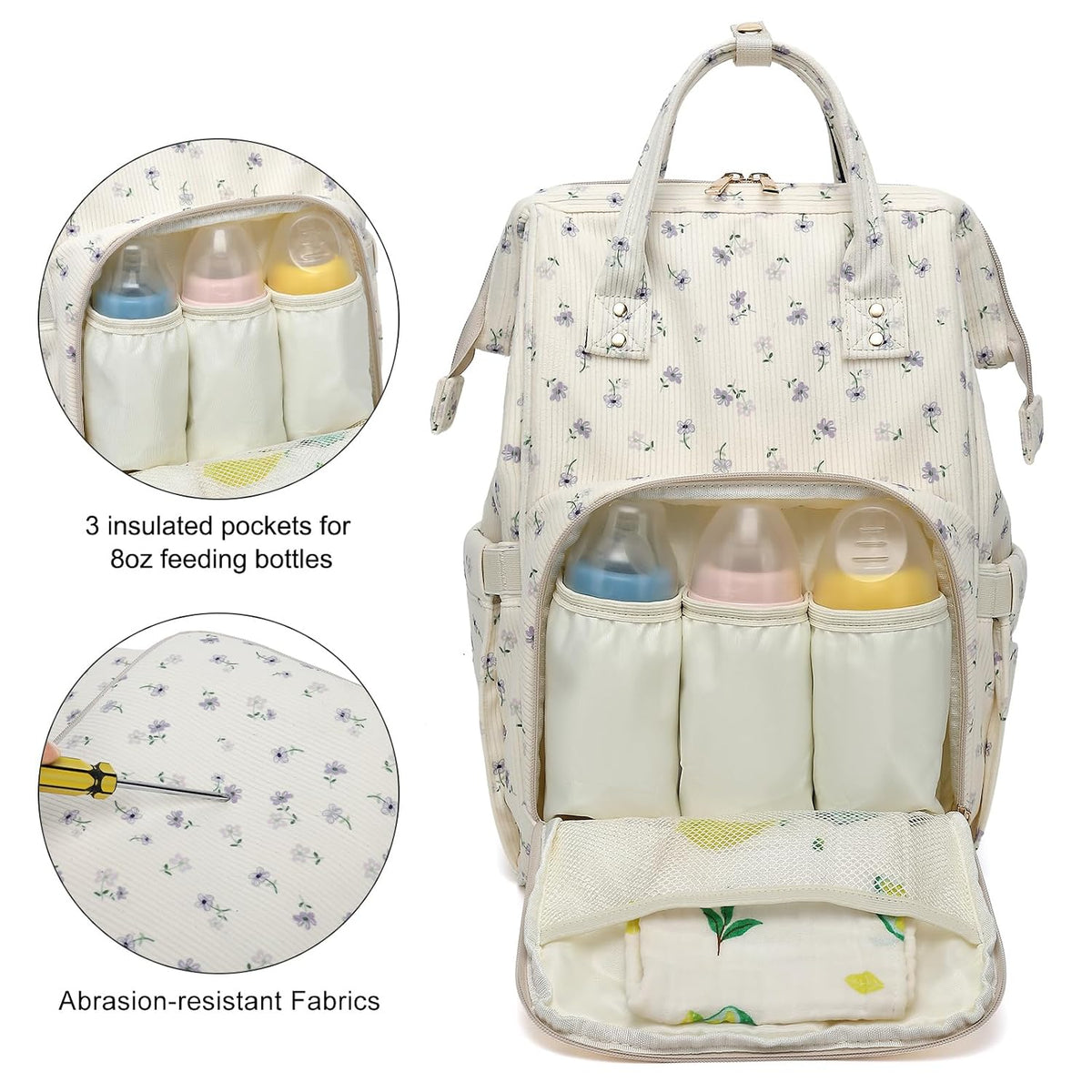Baby Diaper Bag Backpack for Mom, Large Capacity Travel Nappy Bag for Boys & Girls with Stroller Straps (Corduroy Checkered Brown)