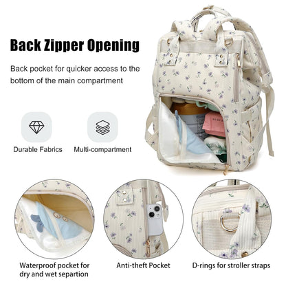 Baby Diaper Bag Backpack for Mom, Large Capacity Travel Nappy Bag for Boys & Girls with Stroller Straps (Corduroy Checkered Brown)