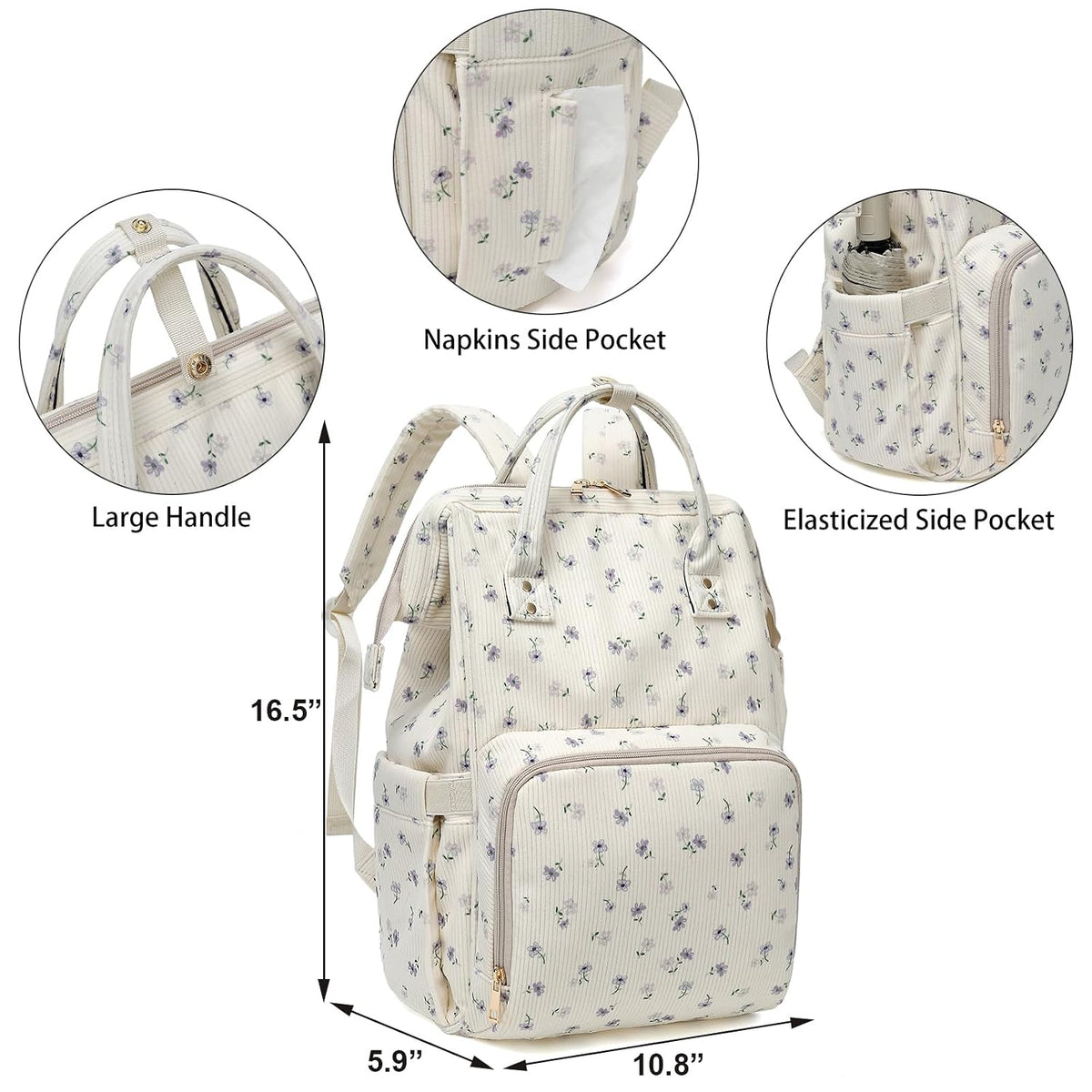Baby Diaper Bag Backpack for Mom, Large Capacity Travel Nappy Bag for Boys & Girls with Stroller Straps (Corduroy Checkered Brown)