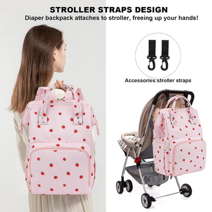 Baby Diaper Bag Backpack for Mom, Large Capacity Travel Nappy Bag for Boys & Girls with Stroller Straps (Corduroy Checkered Brown)