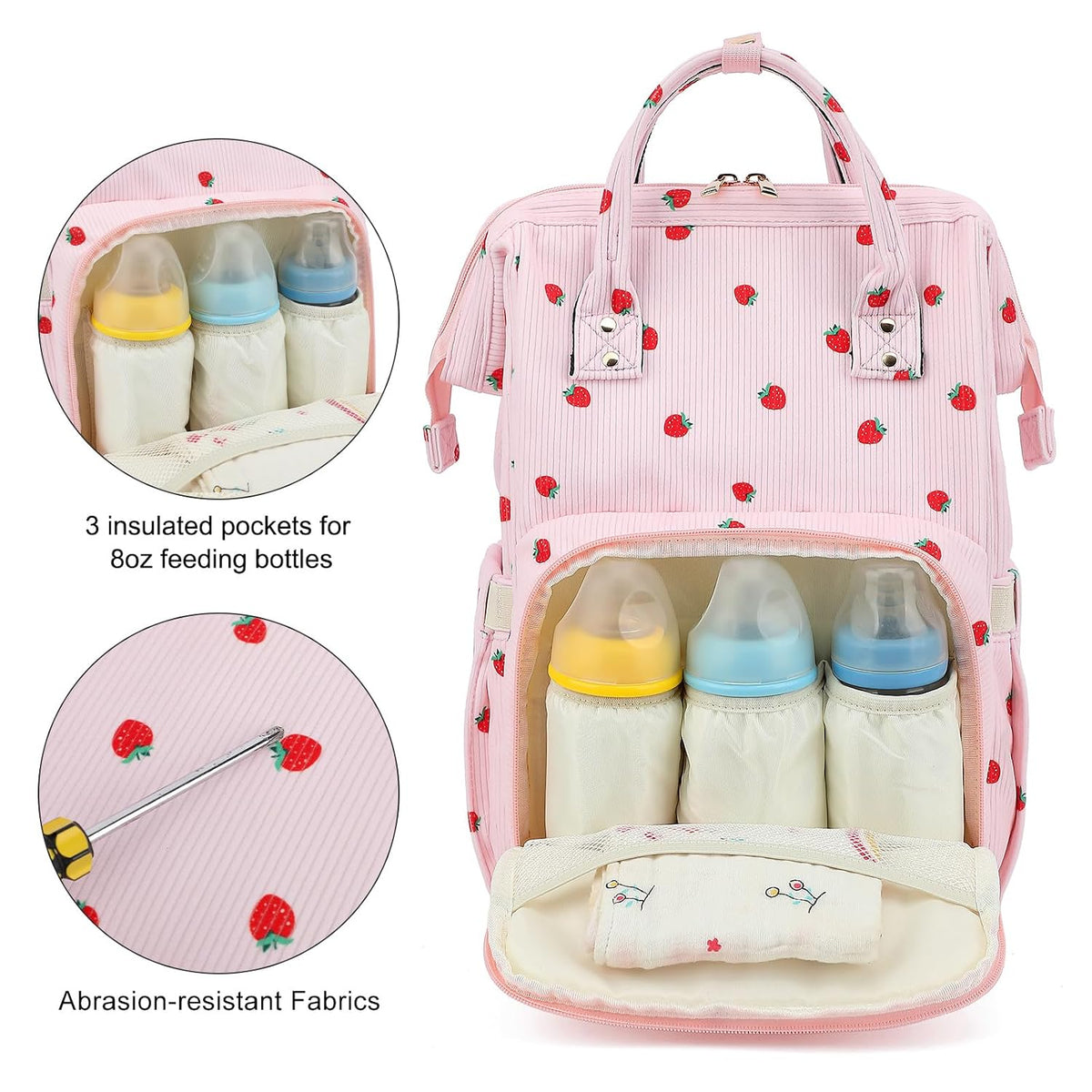 Baby Diaper Bag Backpack for Mom, Large Capacity Travel Nappy Bag for Boys & Girls with Stroller Straps (Corduroy Checkered Brown)