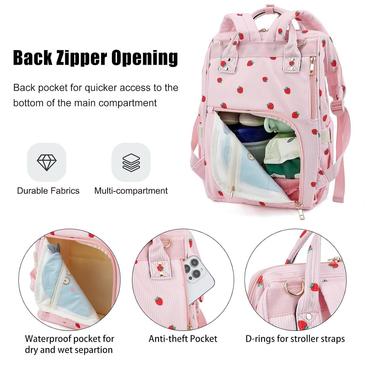 Baby Diaper Bag Backpack for Mom, Large Capacity Travel Nappy Bag for Boys & Girls with Stroller Straps (Corduroy Checkered Brown)