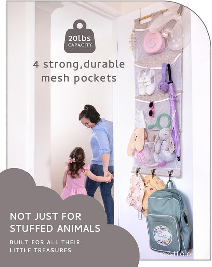Over the Door Stuffed Animal Storage for Kids – Felt Organizer with Clips to Display Art and Mesh Pockets for Stuffies, Books and More – Space-Saving Hanging Design that Grows with your Child