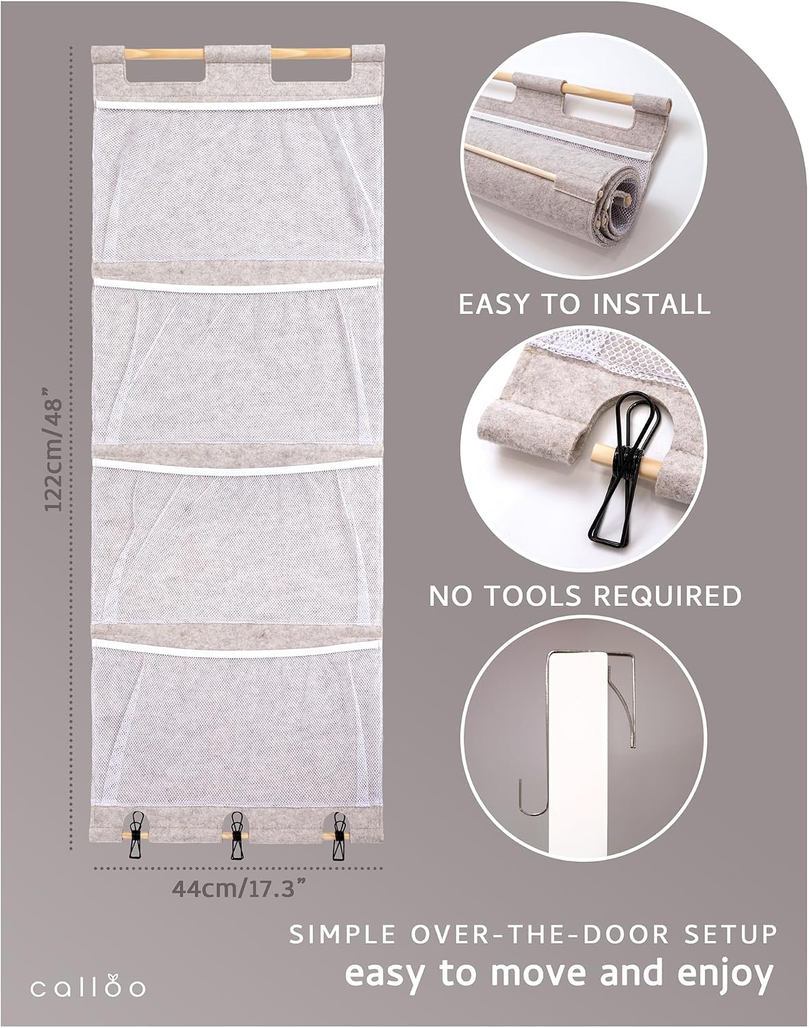 Over the Door Stuffed Animal Storage for Kids – Felt Organizer with Clips to Display Art and Mesh Pockets for Stuffies, Books and More – Space-Saving Hanging Design that Grows with your Child
