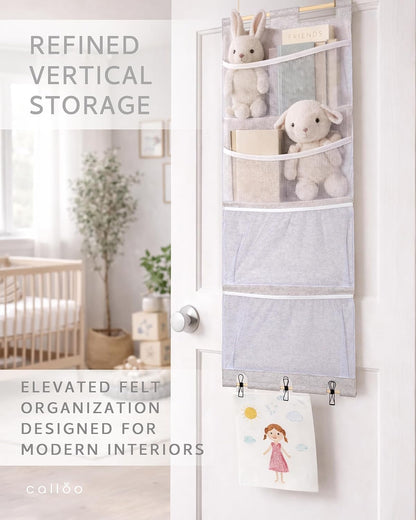 Over the Door Stuffed Animal Storage for Kids – Felt Organizer with Clips to Display Art and Mesh Pockets for Stuffies, Books and More – Space-Saving Hanging Design that Grows with your Child