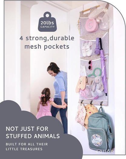 Over the Door Stuffed Animal Storage for Kids – Felt Organizer with Clips to Display Art and Mesh Pockets for Stuffies, Books and More – Space-Saving Hanging Design that Grows with your Child