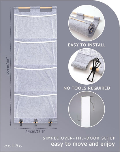 Over the Door Stuffed Animal Storage for Kids – Felt Organizer with Clips to Display Art and Mesh Pockets for Stuffies, Books and More – Space-Saving Hanging Design that Grows with your Child
