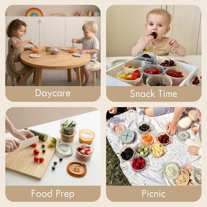 Silicone Snack Containers for Kids & Toddlers | 8 oz Baby Food Containers with Airtight Lids and A Snack Lid | Baby Food Jars | BPA Free | Freezer & Dishwasher Safe