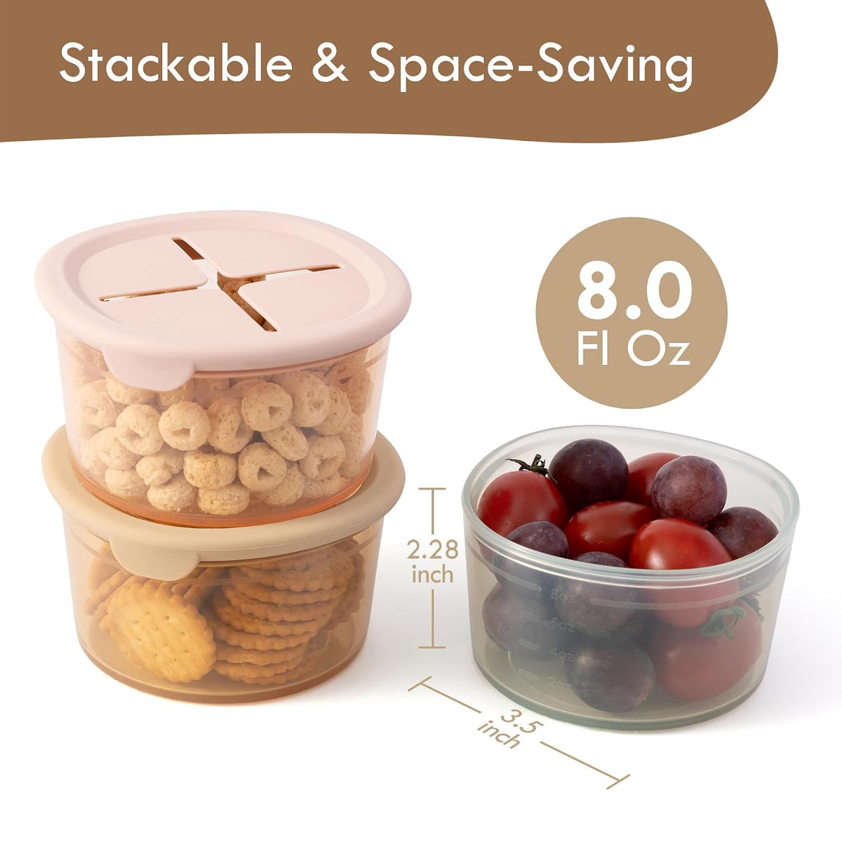 Silicone Snack Containers for Kids & Toddlers | 8 oz Baby Food Containers with Airtight Lids and A Snack Lid | Baby Food Jars | BPA Free | Freezer & Dishwasher Safe