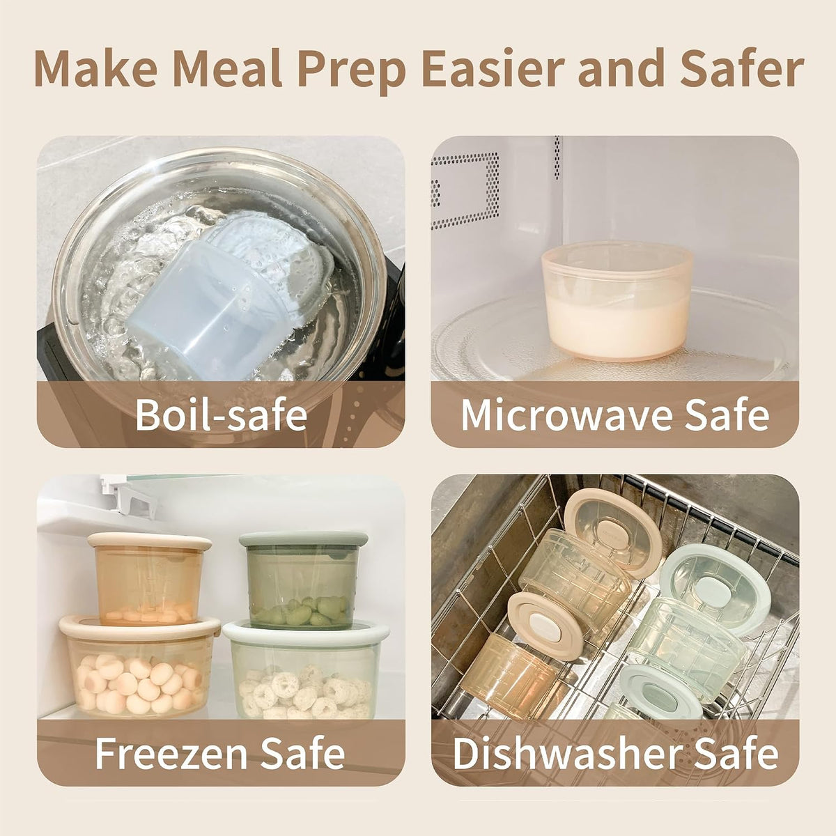 Silicone Snack Containers for Kids & Toddlers | 8 oz Baby Food Containers with Airtight Lids and A Snack Lid | Baby Food Jars | BPA Free | Freezer & Dishwasher Safe