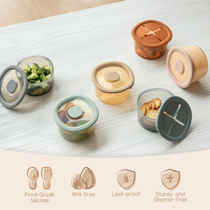 Silicone Snack Containers for Kids & Toddlers | 8 oz Baby Food Containers with Airtight Lids and A Snack Lid | Baby Food Jars | BPA Free | Freezer & Dishwasher Safe