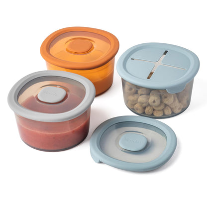Silicone Snack Containers for Kids & Toddlers | 8 oz Baby Food Containers with Airtight Lids and A Snack Lid | Baby Food Jars | BPA Free | Freezer & Dishwasher Safe