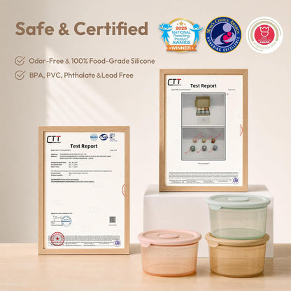 Silicone Snack Containers for Kids & Toddlers | 8 oz Baby Food Containers with Airtight Lids and A Snack Lid | Baby Food Jars | BPA Free | Freezer & Dishwasher Safe