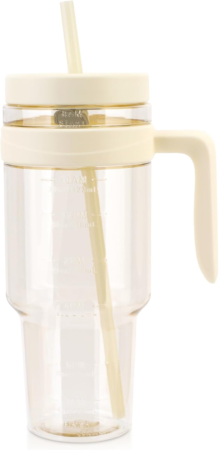 50 oz Clear Tumblers with Lid and Straw | Tritan Plastic, Leak-Proof BPA-Free Water Bottle with Time Marker, Reusable Cup for Iced Coffee, Tea, Juice, Boba, Smoothies